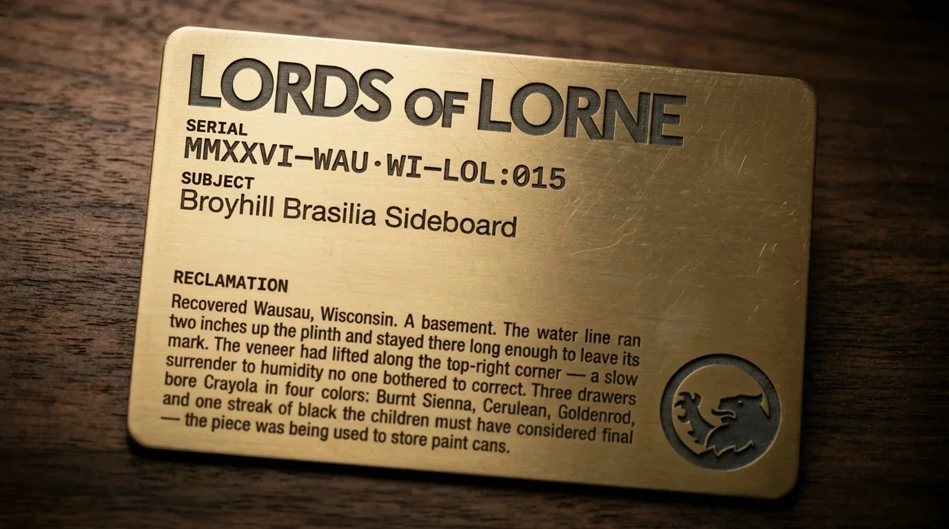 The Lords of Lorne brass collector card — engraved chain of custody for every Subject