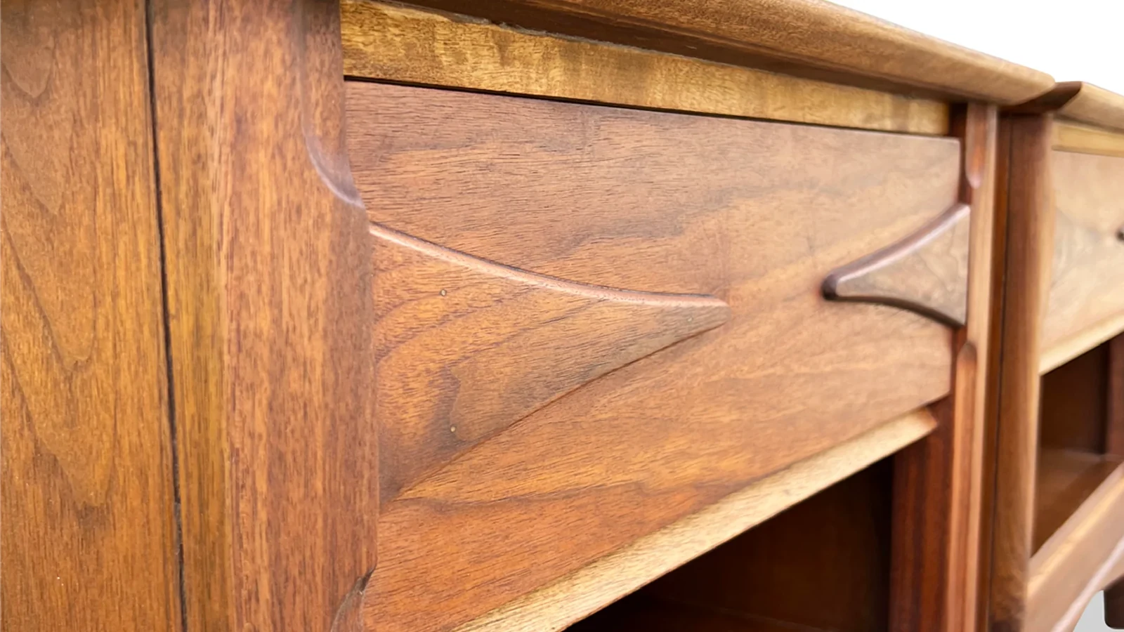 Mid-century walnut drawer detail — Lords of Lorne, Ketchum Idaho
